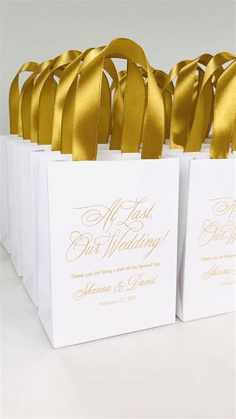 25 Wedding Welcome Bags With Gold Satin Ribbon Handles And Etsy