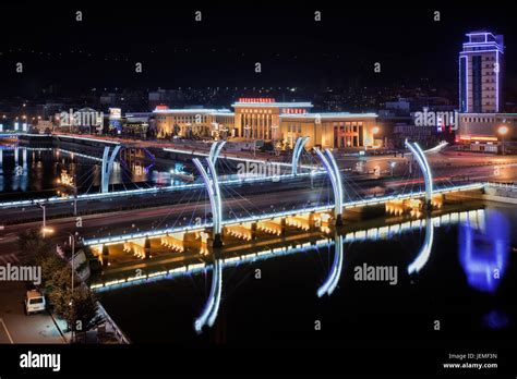 Illuminated Bridge In City Center Zhangjiakou Is A Prefecture Level