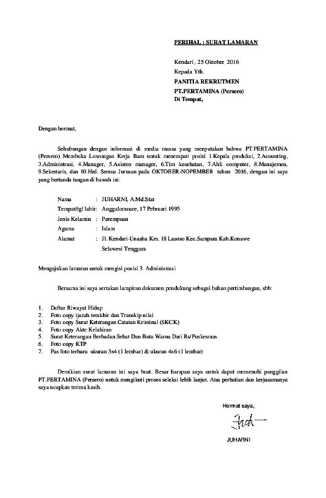 Tugas saya kan bukan mencampuri bisnis pertamina. Surat Lamaran Kerja Pt Pertamina | Contoh Surat