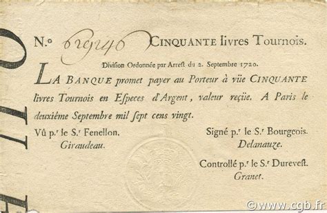 50 Livres Tournois Typographié France 1720 Laf096 P190008 Banknotes
