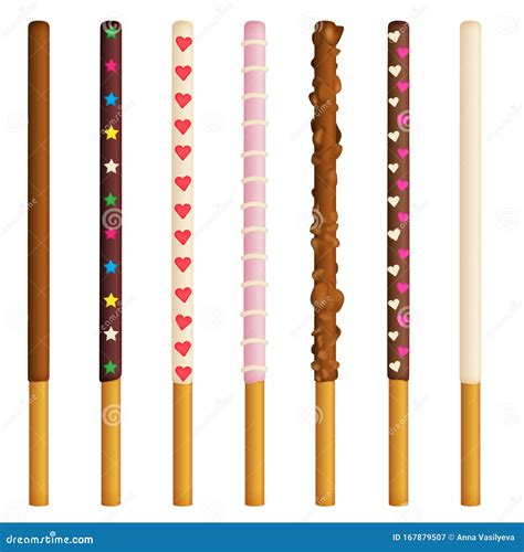 Vector Illustration Of Chocolate Dipped Cookie Sticks On White