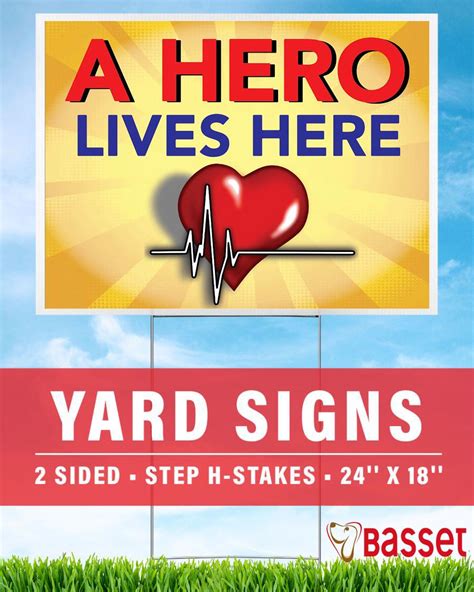 Heartbeat a hero lives here yard sign - Bassetshirt