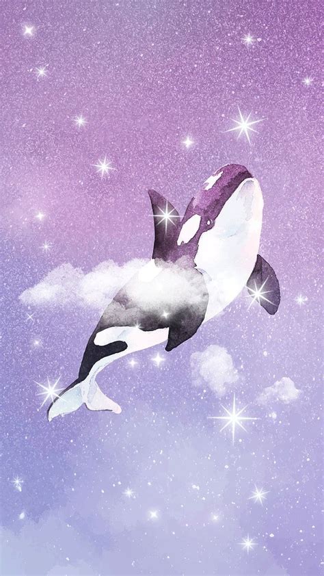 Aesthetic Whale Iphone Wallpaper Sparkling Stars In Pink Background