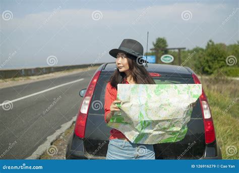 Traveling By Car With A Map On The Road Stock Image Image Of