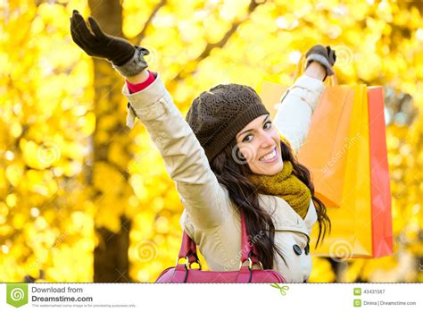 Joyful shopping added, this tweet is unavailable. Joyful Woman Shopping And Having Fun In Autumn Stock Image ...