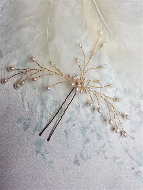 Freshwater Pearl Hair Pin In Gold From Carolinescombs Pearl Hair