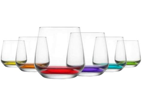 Lav Coral Coloured Base Set Of 6 Whisky Juice Tumbler Drinking Glasses 345ml — All In One London