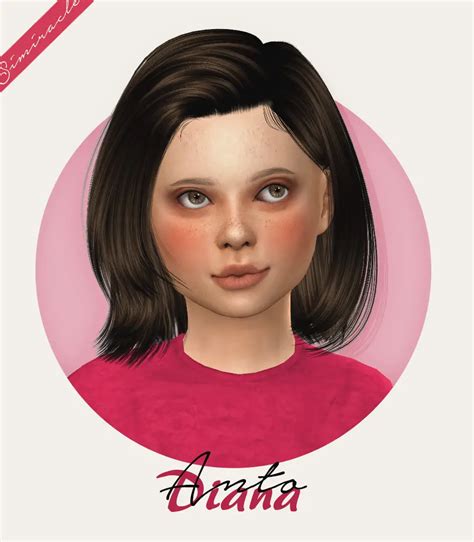Simiracle Anto`s Diana Hair Retextured Kids Version Sims 4 Hairs