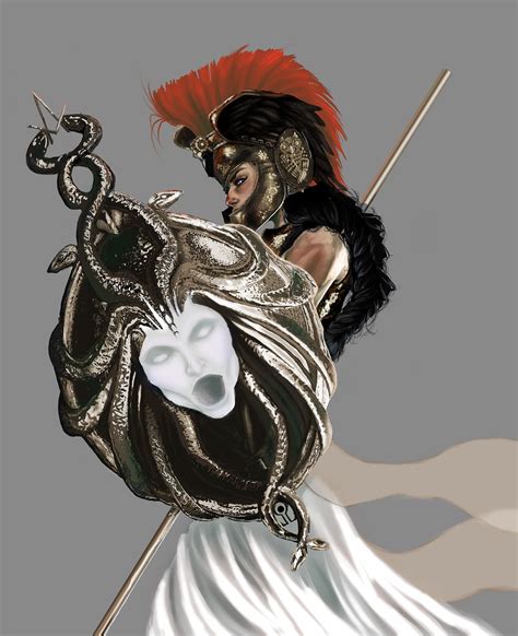 Digital Painting Of Athena And Her Aegis Shield Athena Goddess Greek Mythology Art Greek And