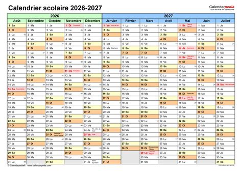 Calendrier Scolaire 2026 2027 Excel Word Et Pdf Calendarpedia