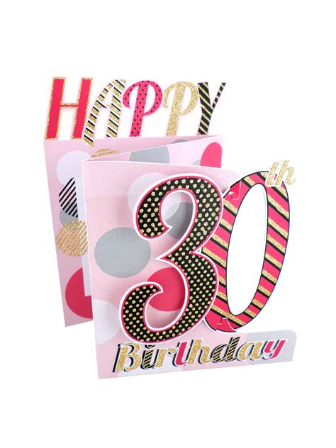 30th Birthday Female 3d Cutting Edge Birthday Card Glittered Greeting