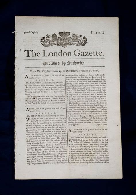 Original Antique London Gazette Newspaper From 19th 23rd November
