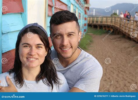 Beautiful Interracial Couple Smiling Outdoors Stock Image Image Of
