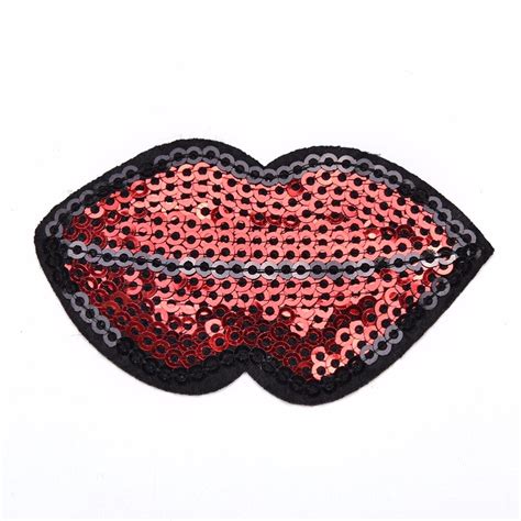 Red Lip Lipstick Sequin Embroidered Patches For Clothing Badge Sew Iron