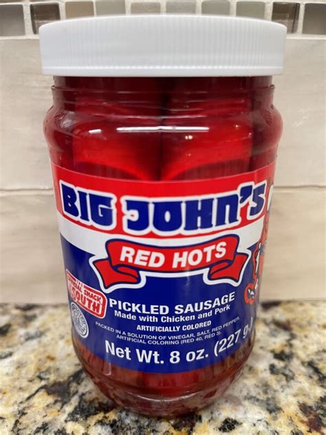 3 Jars Big Johns Pickled Pork Sausage 8 Oz Jar Red Hots Meat Wieners
