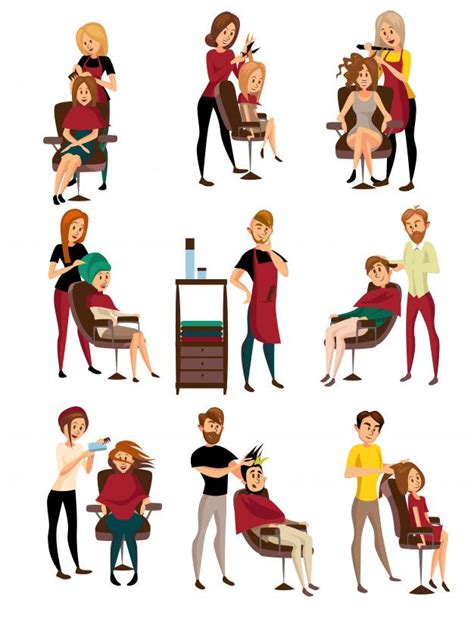 premium vector different hairdressers serving clients set man and woman in barbershop