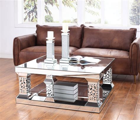 acme kachina mirror top coffee table in mirrored and faux gem