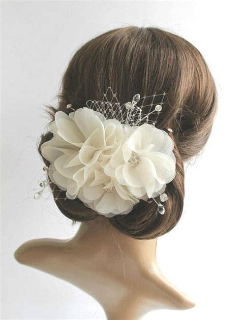 Bridal Flower Fascinator Ivory Wedding Hairpiece Back Etsy Flower
