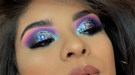 Colorful Cut Crease With Chunky Glitter Makeup Tutorial Rosita Rodriguez YouTube