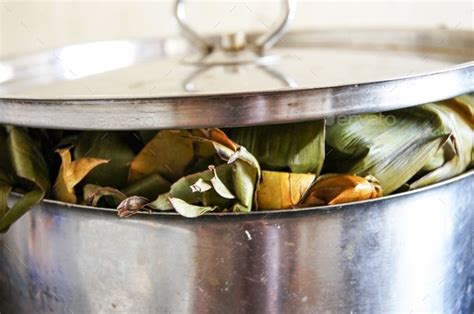 Matoke African National Food Baked Green Bananas In Leaves Stock