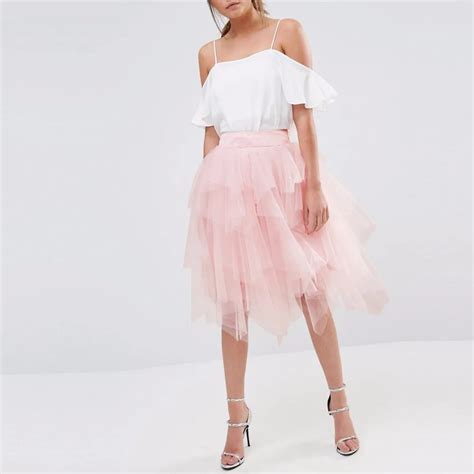 New Design Light Pink Tulle Skirt Wide Zipper Waistline Knee Length