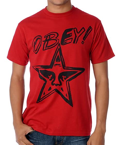 Obey Brush Star Red T Shirt Zumiez