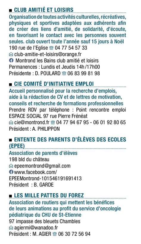 Annuaires Des Associations Ville De Montrond Les Bains