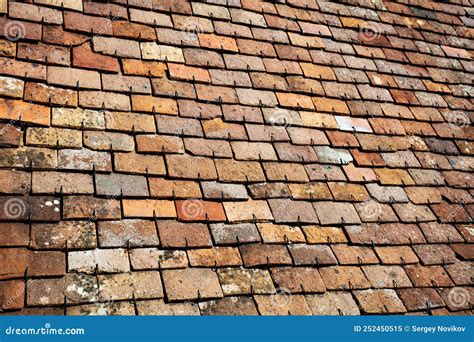 Old Medieval Building Tile Roof Pattern Texture Of House Rooftop Stock