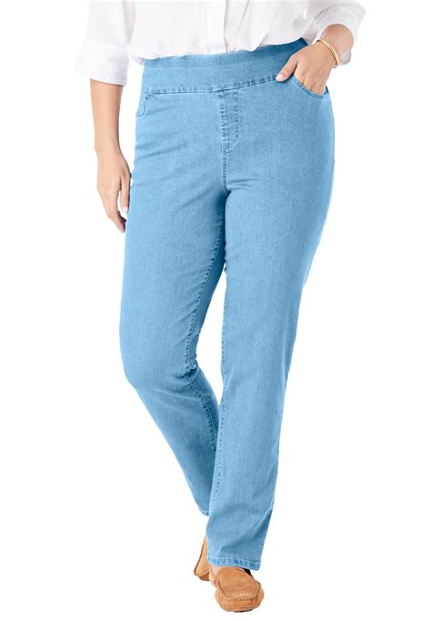 Woman Within Woman Within Womens Plus Size Pull On Straight Leg Denim Jeans