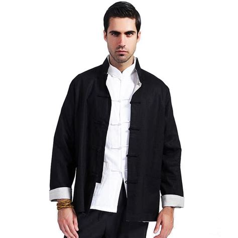 Special Offer Black Beige Chinese Men Reversible Cotton Linen Jacket