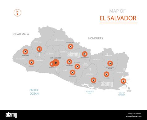 Vector Estilizada El Salvador Mapa Mostrando Las Grandes Ciudades La