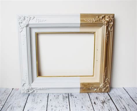 Diy Paint Dipped Frame In White And Gold Shelterness