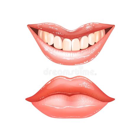 2 Het Schitteren Van Mooie Vrouwelijke Nude Lippen Met Tanden Voor