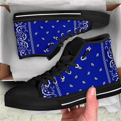 Crip Blue Bandana Style Mens High Top Shoes With Black Or Etsy