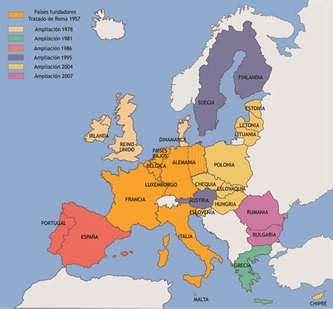 En Este Mapa De La Unión Europea Podemos Ver El Año De Incorporación De