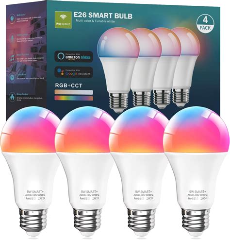 Luckystyle Smart Led Light Bulbs 4 Pack 9w A19 Wifi Bluetooth Music