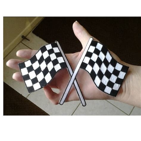 Racing Checkered Crossed Flags 6 Wide Iron On Etsy