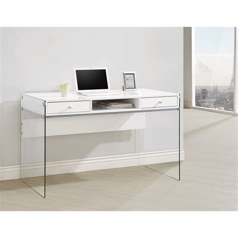 Computerdesk.com is the best place to buy a glass office or computer desk to suit your needs. Coaster 2 Drawer Modern Computer Desk in Glossy White - 800829