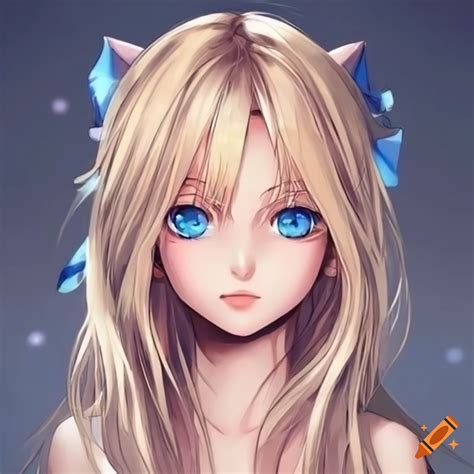 Süße Anime Mädchen Mit Blauen Augen Und Blonden Haaren