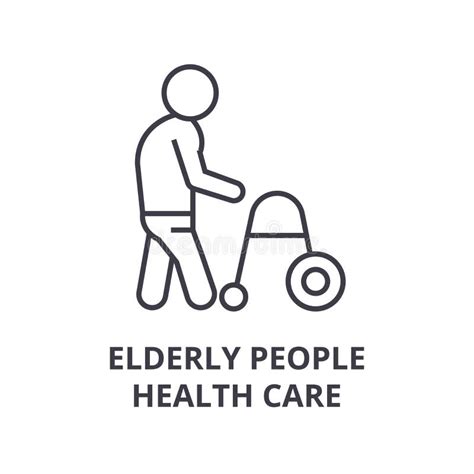 Elderly People Health Care Thin Line Icon Sign Symbol Illustation Linear Concept Vector