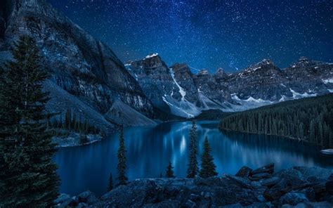 Download Wallpapers Canada Night Moraine Lake Starry
