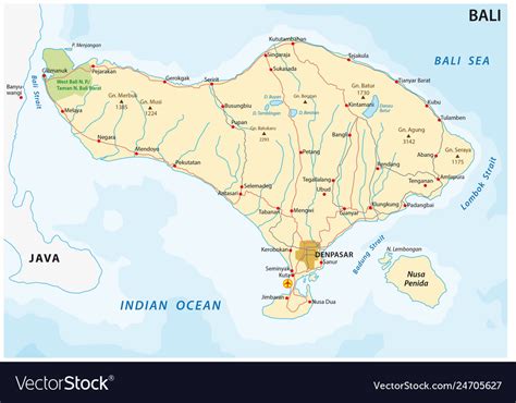 Road Map Of The Indonesian Island Bali Royalty Free Vector