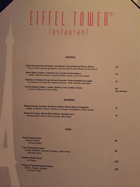 Gluten Free Menu Photo From Eiffel Tower Restaurant