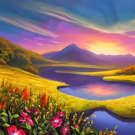 Beautiful Sunset Over Majestic Mountains With Lush Greenery And