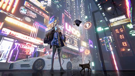 2560x1440 Anime Girl Time In A City 4k 1440p Resolution Hd 4k Wallpapers Images Backgrounds