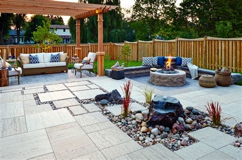 This low maintenance backyard has minimal grass for easy maintenance. Garden designs without grass ideas with fireplace ...