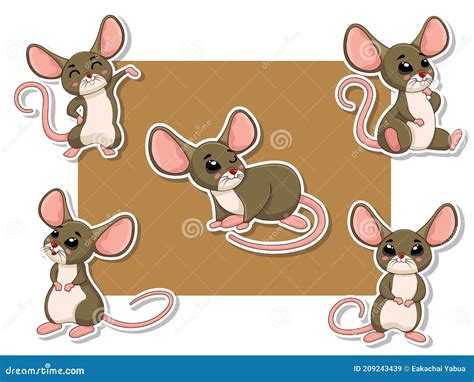 Cute Rats Cartoon Sticker Set Vector Illustration With Cartoon Happy
