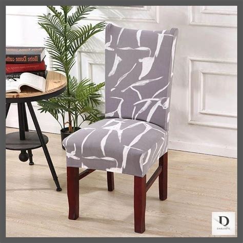 Stretch Light Grey Chair Cover With White Pattern Slipcovers For