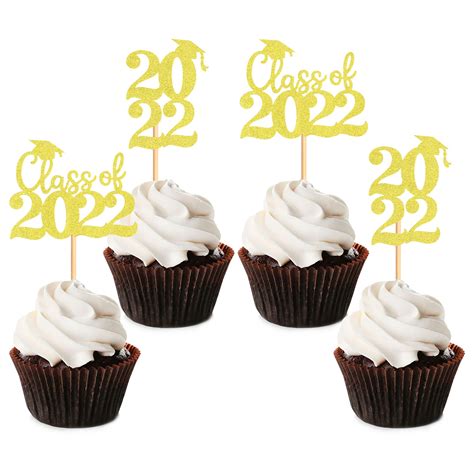 Buy Blumomon 24pcs 2022 Graduation Theme Cupcake Toppers Gold Glitter