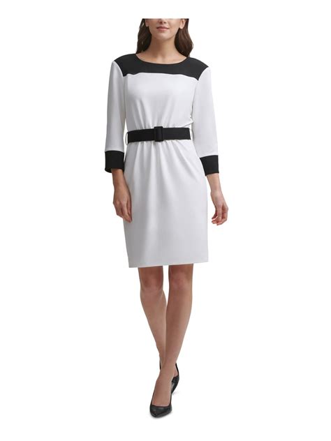 Calvin Klein Womens White Zippered Color Block 34 Sleeve Round Neck
